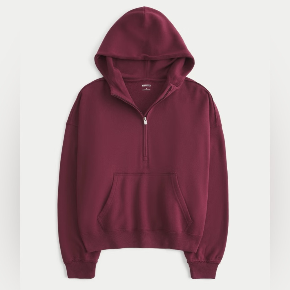 Hollister Maroon Half-Zip Hoodie
